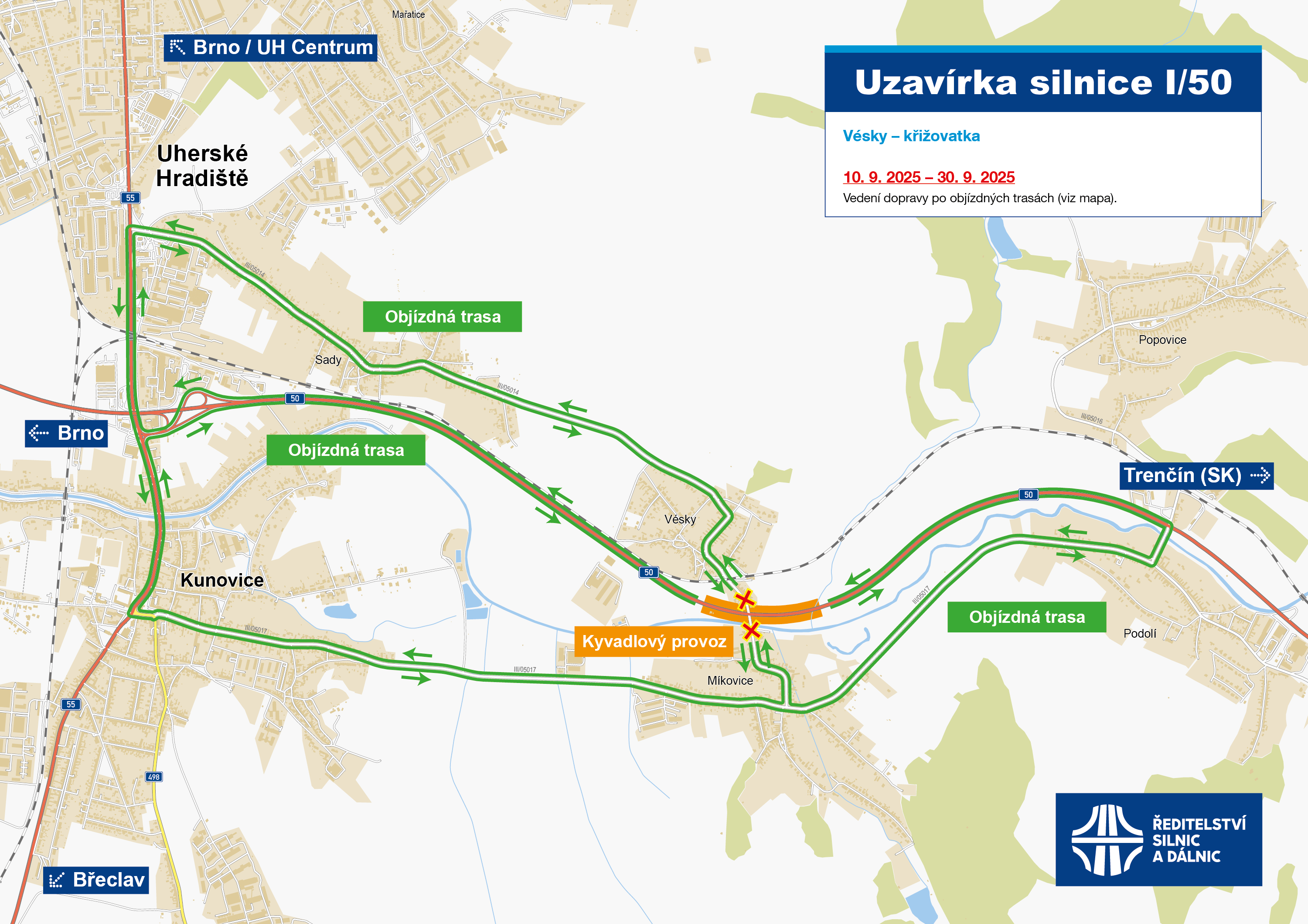 ŘSD – Oprava silnice I/50 ve Véskách – upozornění pro řidiče