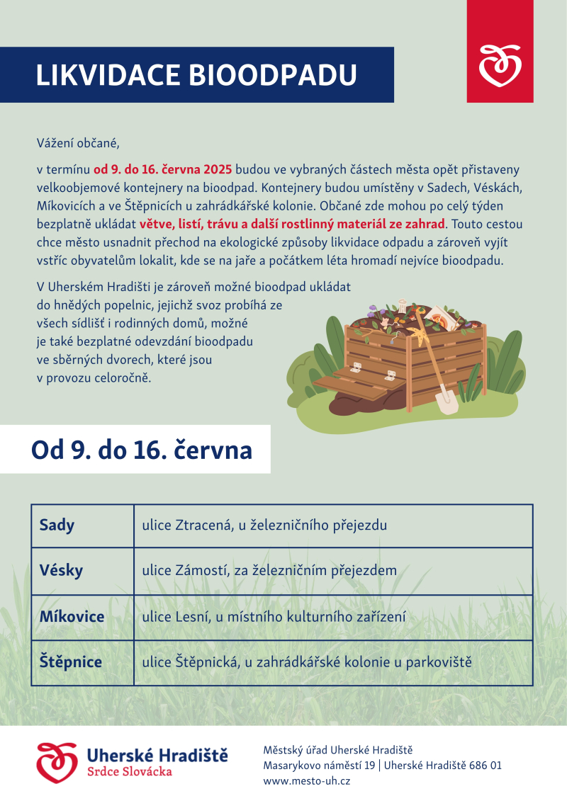 Město pomůže s likvidací bioodpadu, přistaví kontejnery